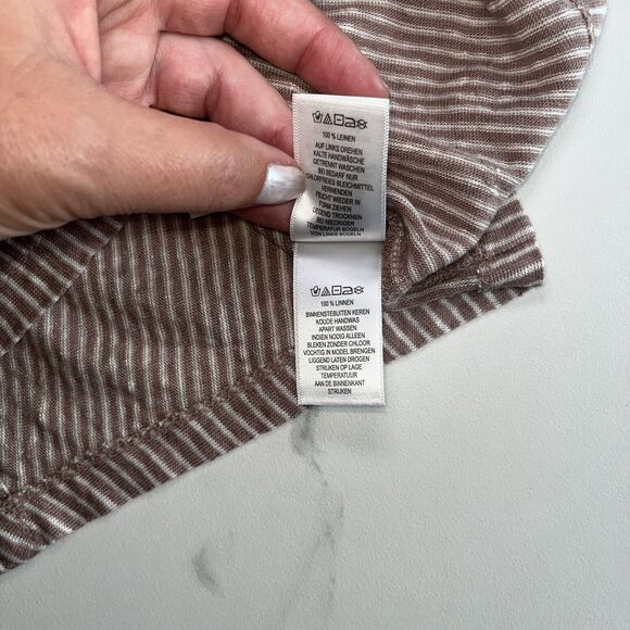 TAHARI Tan White Sleeveless Striped 100% Linen Back Button Top Tunic Size Small - Picture 10 of 12